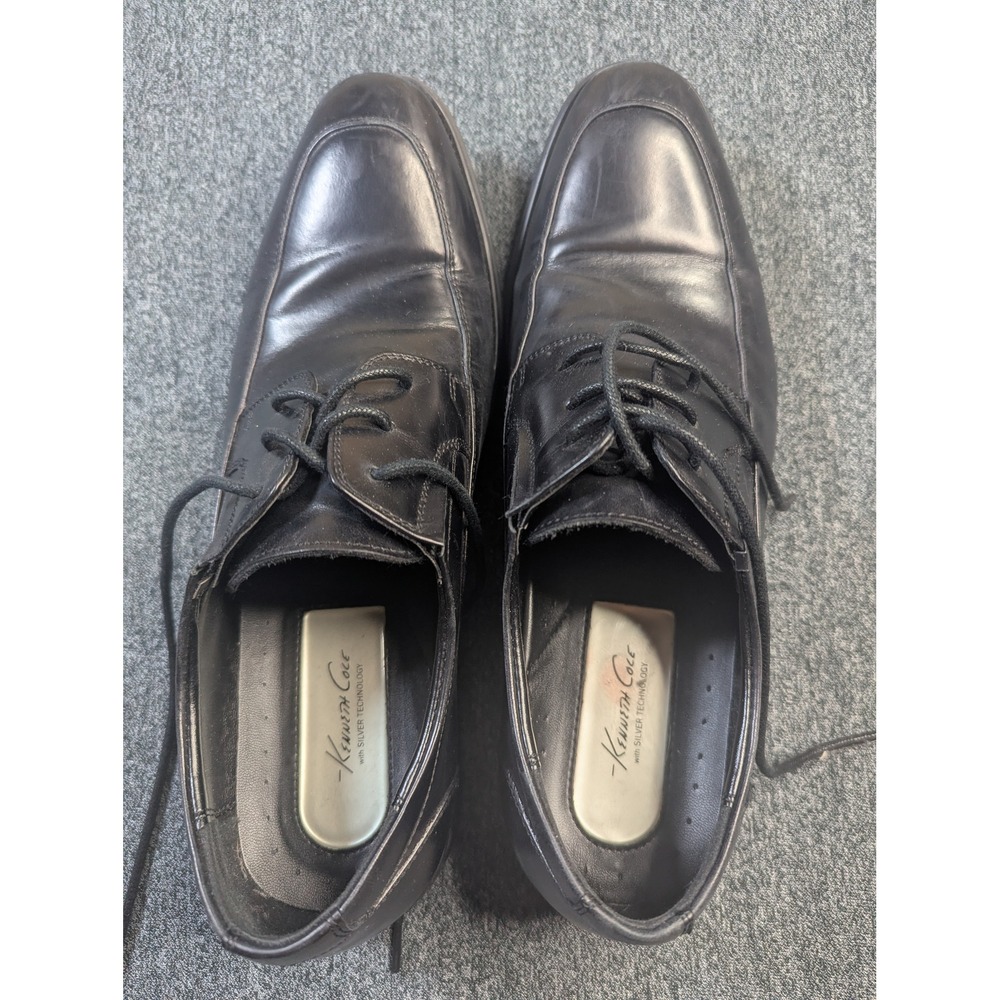Kenneth Cole Mens Black Leather Square Toe Lace Up Dress Shoes Silver Technology